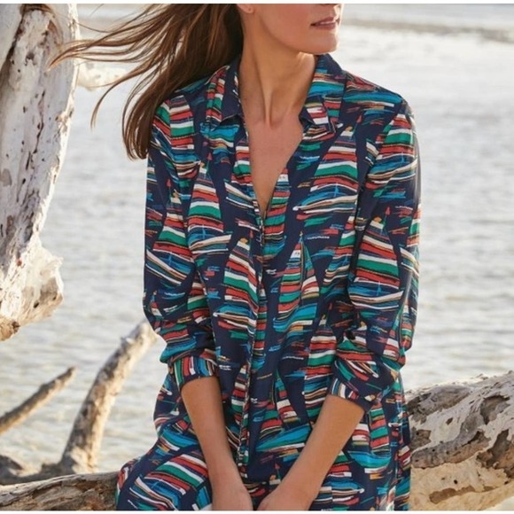 Soft Surroundings Sail Away Button Down Blouse Small Multicolor Nautical Playful - Picture 10 of 10
